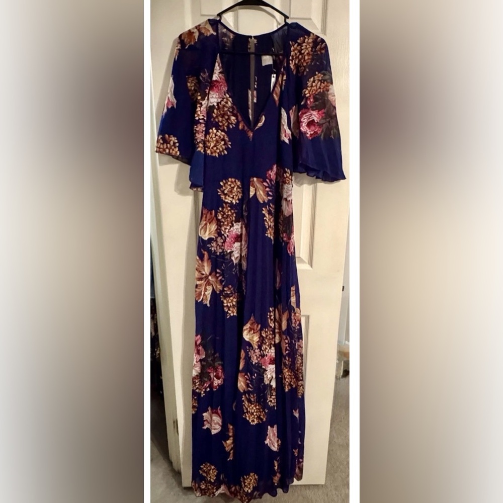 NWT ASOS Blue Floral Women’s Maxi Dress Flutter Sleeves Size US 10 New